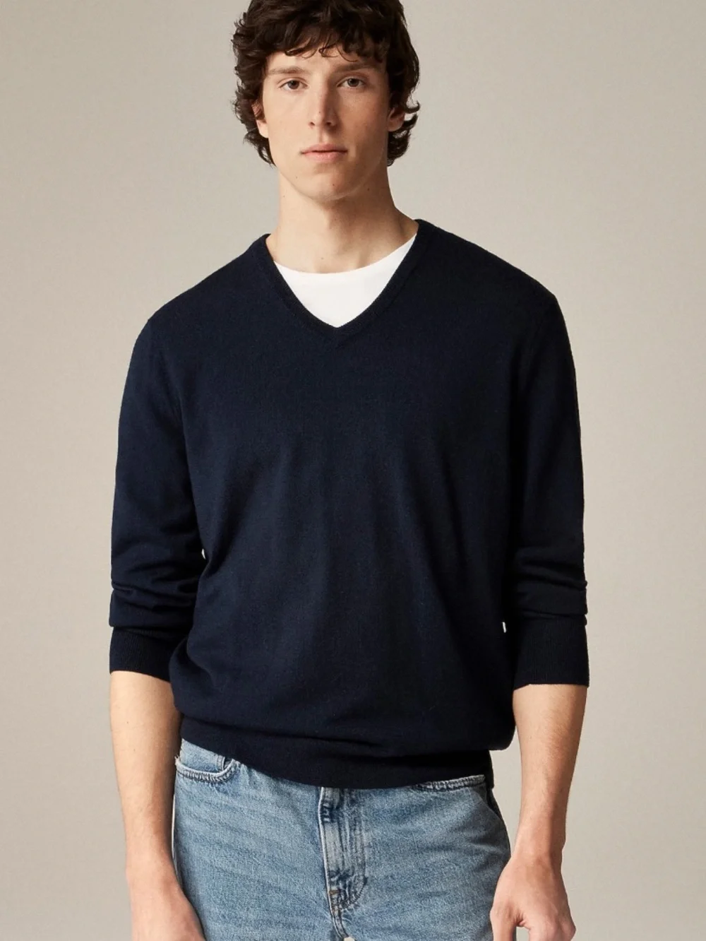 J. Crew Tollegno 1900 Italian Merino Wool Slim V-Neck Navy Pullover Sweater